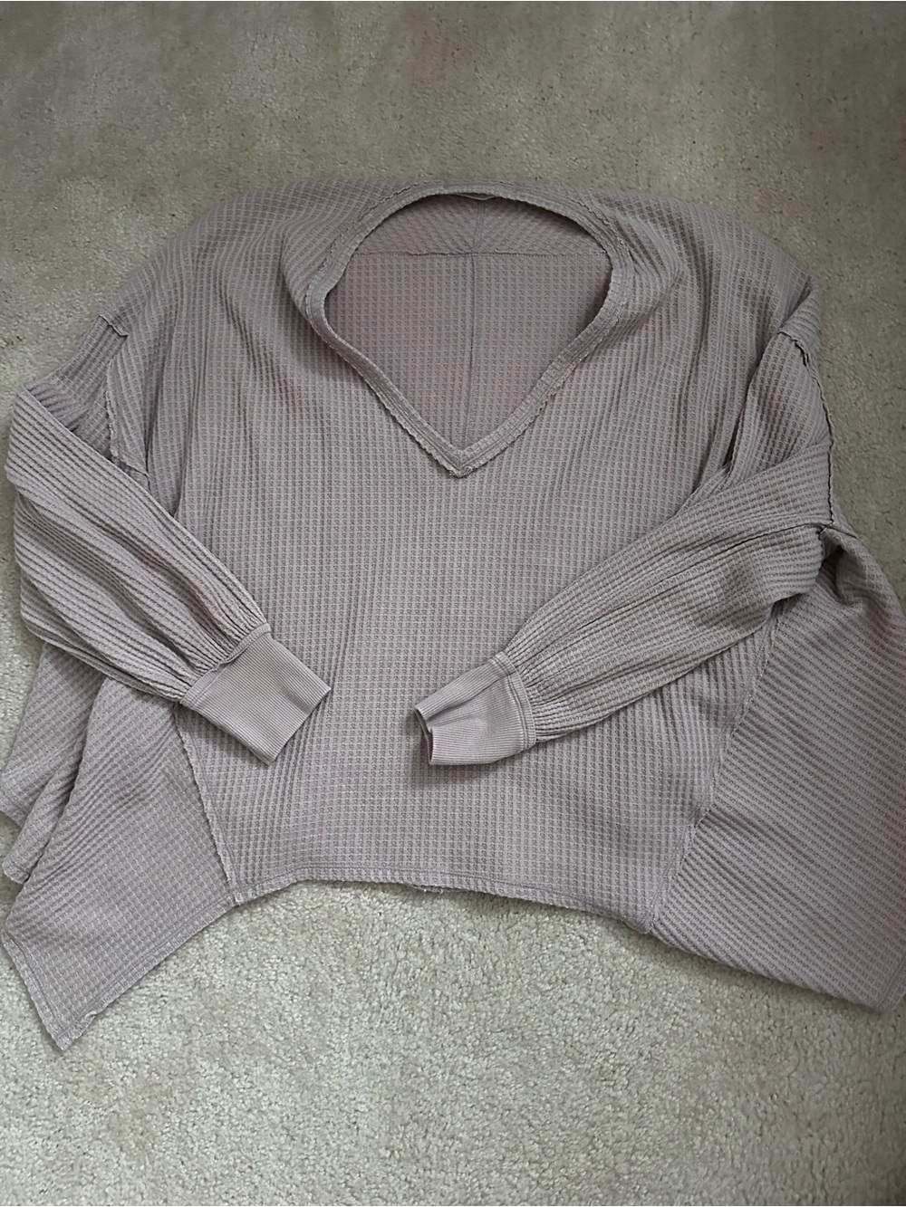 We The Free Waffle Knit V-Neck Long Sleeve Top in Mauve Taupe